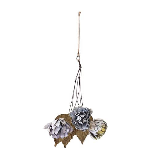 Hello Honey® 7" Multicolor Painted Metal Leaf & Flower Bunch Ornament with Distressed Finish
